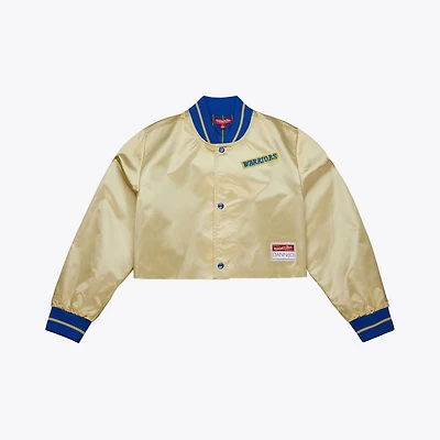 Mitchell & Ness Women's Golden State Warriors Cropped Satin Full Snap Jacket