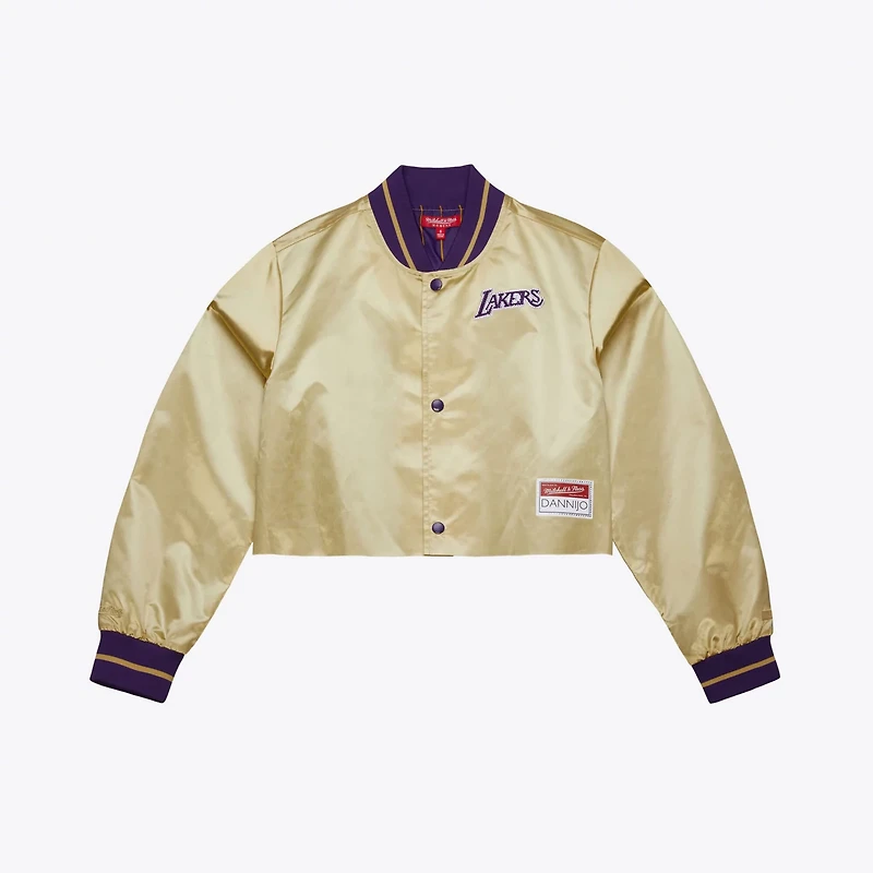 Mitchell & Ness Women's Los Angeles Lakers Cropped Satin Full Snap Jacket