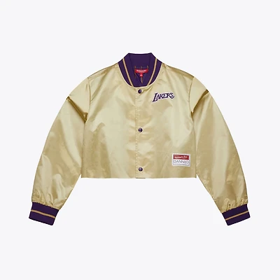 Mitchell & Ness Women's Los Angeles Lakers Cropped Satin Full Snap Jacket
