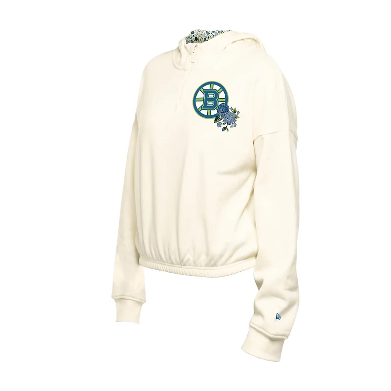 New Era Boston Bruins Glam Game Quarter-Zip Cropped Floral Hoodie Pullover