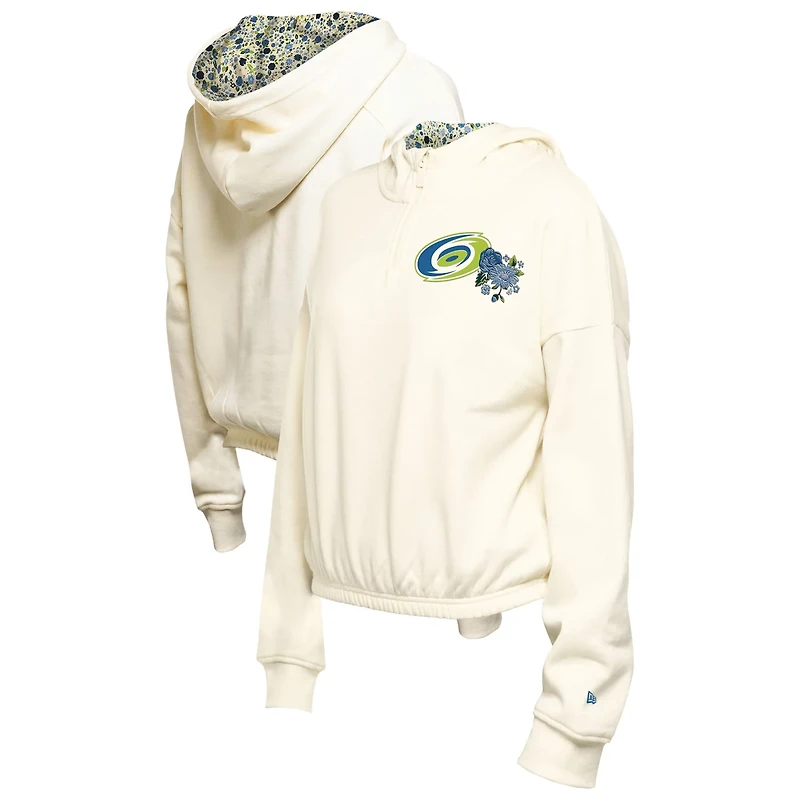 New Era Carolina Hurricanes Glam Game Quarter-Zip Cropped Floral Hoodie Pullover