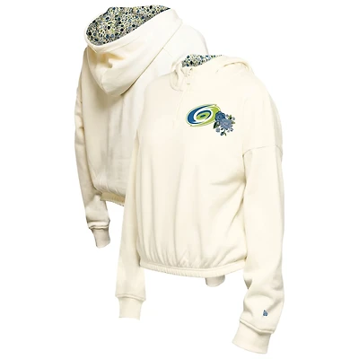 New Era Carolina Hurricanes Glam Game Quarter-Zip Cropped Floral Hoodie Pullover