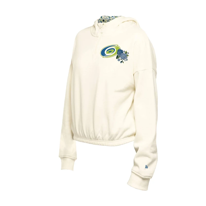 New Era Carolina Hurricanes Glam Game Quarter-Zip Cropped Floral Hoodie Pullover