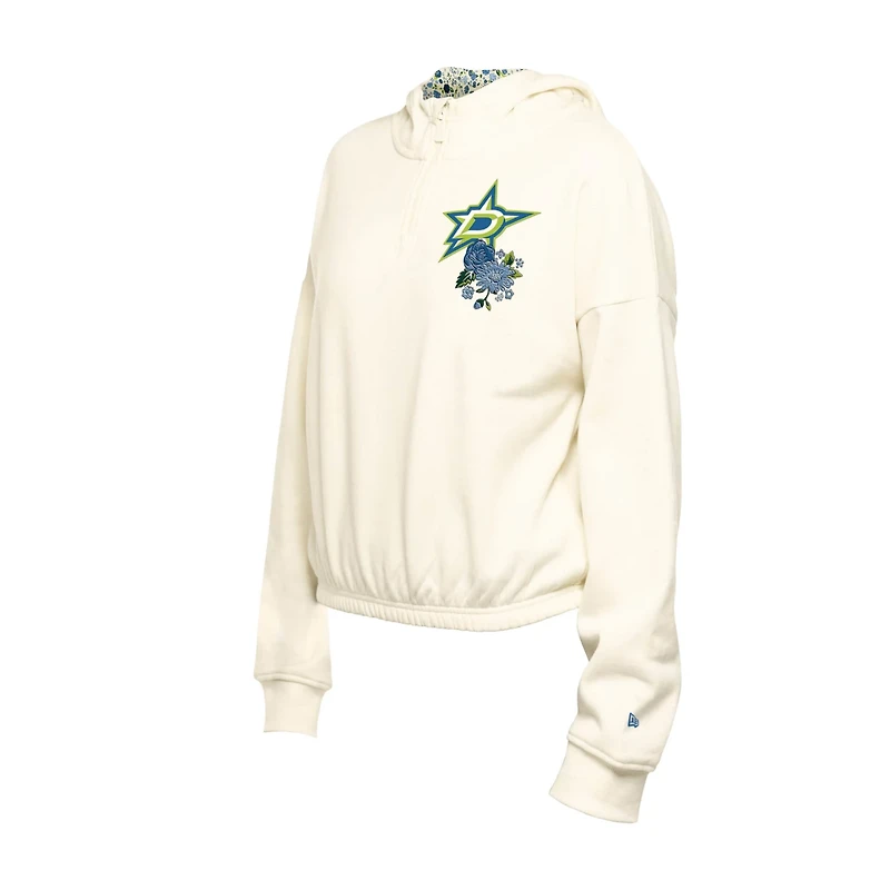 New Era Dallas Stars Glam Game Quarter-Zip Cropped Floral Hoodie Pullover