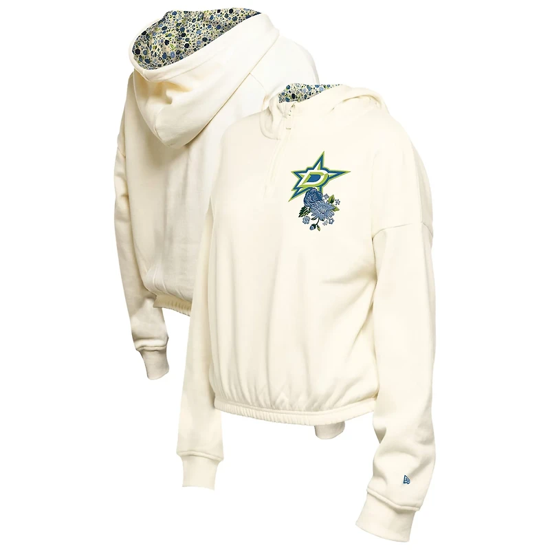 New Era Dallas Stars Glam Game Quarter-Zip Cropped Floral Hoodie Pullover