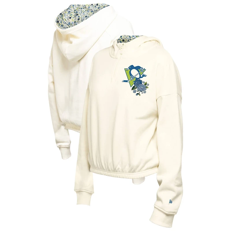 New Era Pittsburgh Penguins Glam Game Quarter-Zip Cropped Floral Hoodie Pullover