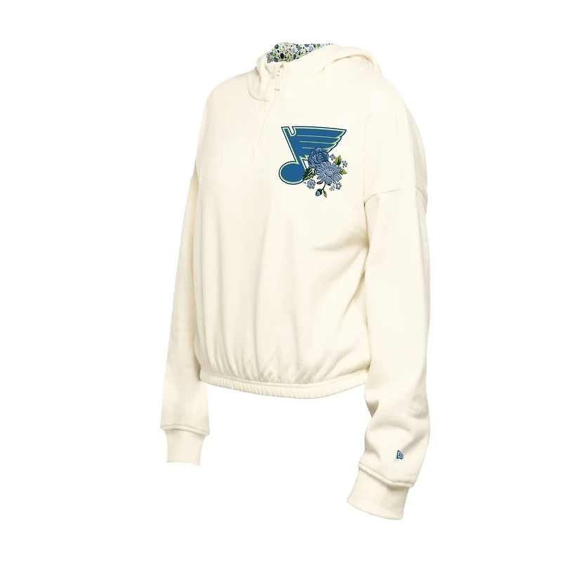 New Era St Louis Blues Glam Game Quarter-Zip Cropped Floral Hoodie Pullover