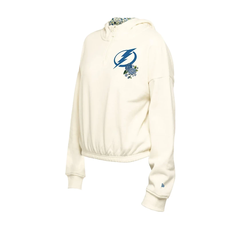 New Era Tampa Bay Lightning Glam Game Quarter-Zip Cropped Floral Hoodie Pullover