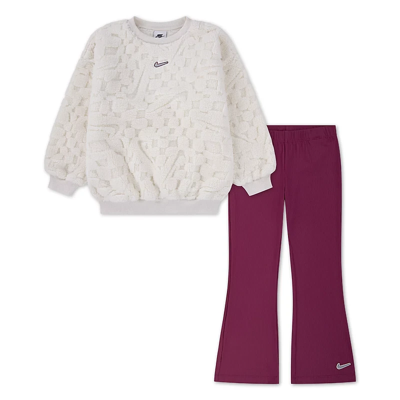 Nike Cozy Sherpa Crewneck and Flared Leggings 2-Piece Set