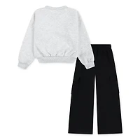 Nike Girls' 4-6x Essentials Crewneck and Wide Cargo Pants 2-Piece Set