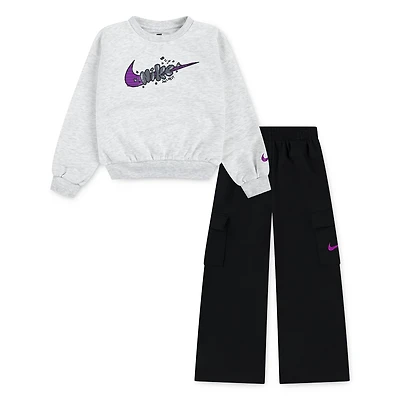 Nike Girls' 4-6x Essentials Crewneck and Wide Cargo Pants 2-Piece Set