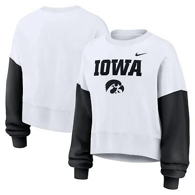 Nike Iowa Hawkeyes Color-Block Oversized Cropped Pullover Sweatshirt