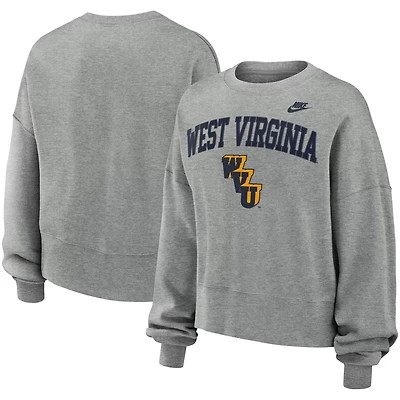 Nike West Virginia Mountaineers Legacy Fleece Classic Arch Oversized Cropped Tackle Twill Sweatshirt