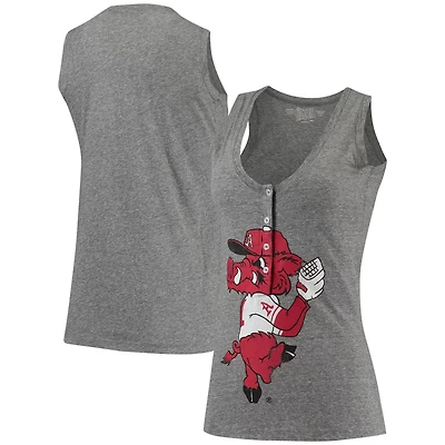Original Retro Brand Heathered Gray Arkansas Razorbacks Relaxed Henley Tri-Blend V-Neck Tank Top