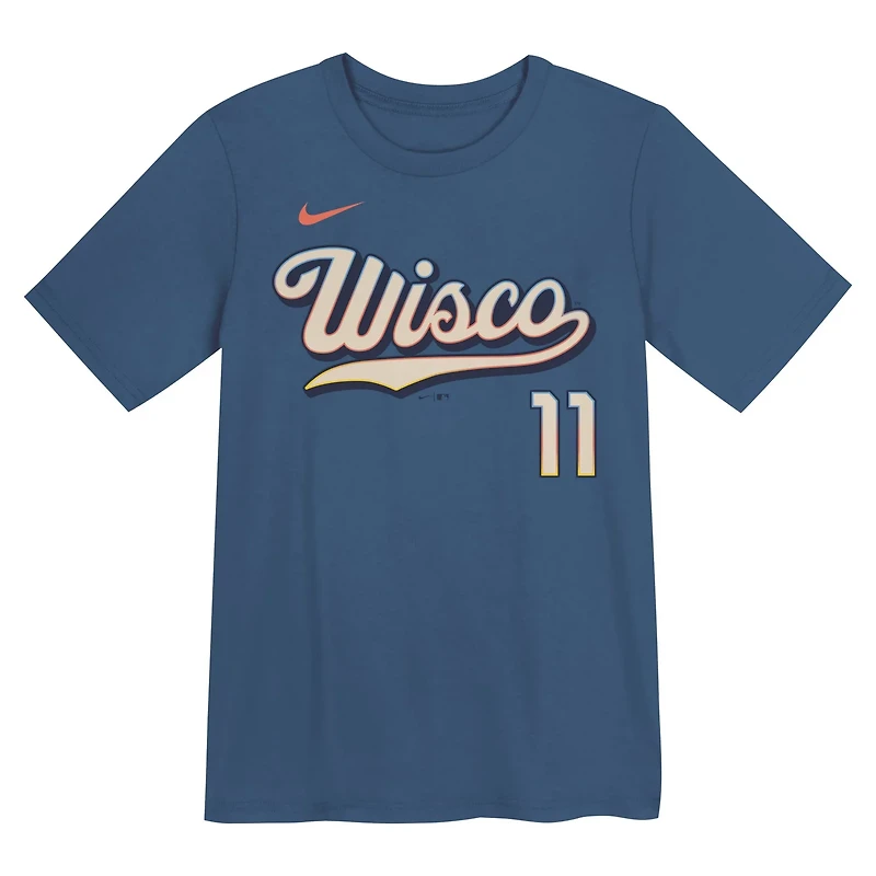 Preschool Nike Jackson Chourio Gray Milwaukee Brewers 2026 City Connect Name Number T-Shirt