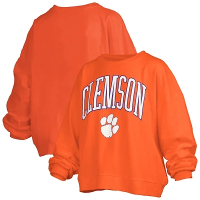 Pressbox Clemson Tigers Janise Arch Over Logo Waist Length Oversized Pullover Sweatshirt