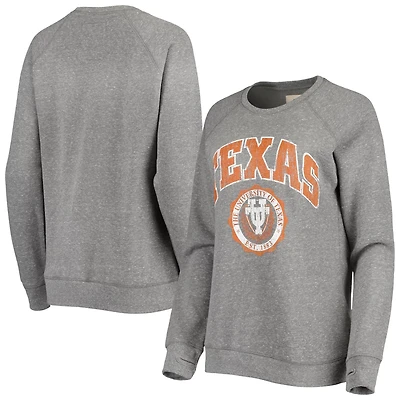 Pressbox Heathered Gray Texas Longhorns Distressed Edith Vintage Knobi Fleece Crew