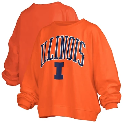 Pressbox Illinois Fighting Illini Janise Arch Over Logo Waist Length Oversized Pullover Sweatshirt