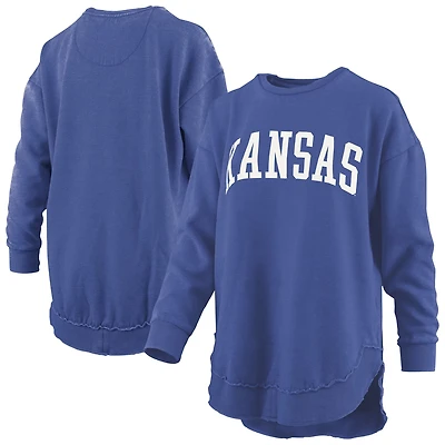 Pressbox Kansas Jayhawks Melange Poncho Vintage Fleece Long Sleeve Pullover Sweatshirt