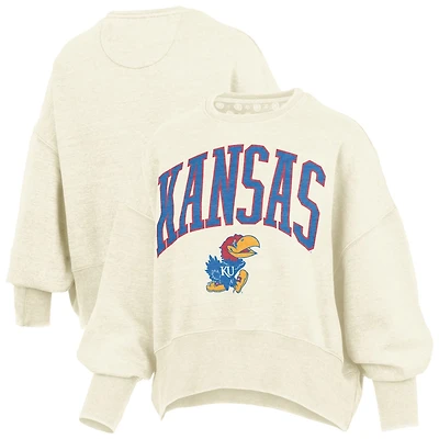 Pressbox Kansas Jayhawks Oversized Waist-Length Crewneck Sweatshirt