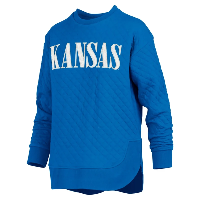 Pressbox Kansas Jayhawks Quilted Long Sleeve Pullover Sweatshirt