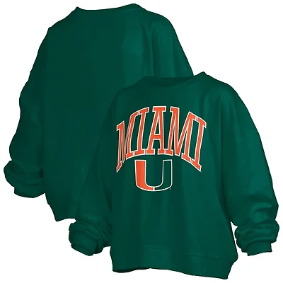 Pressbox Miami Hurricanes Janise Arch Over Logo Waist Length Oversized Pullover Sweatshirt