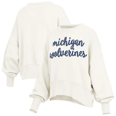 Pressbox Michigan Wolverines Oversized Chelsea Waist Length Pullover Sweatshirt