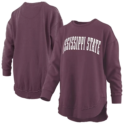 Pressbox Mississippi State Bulldogs Melange Poncho Vintage Fleece Long Sleeve Pullover Sweatshirt