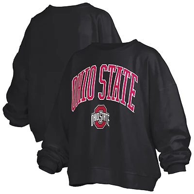 Pressbox Ohio State Buckeyes Janise Arch Over Logo Waist Length Oversized Pullover Sweatshirt