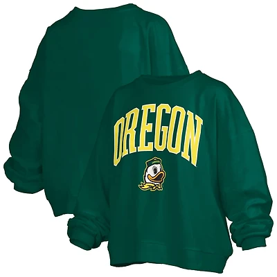 Pressbox Oregon Ducks Janise Arch Over Logo Waist Length Oversized Pullover Sweatshirt
