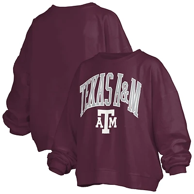 Pressbox Texas AM Aggies Janise Arch Over Logo Waist Length Oversized Pullover Sweatshirt