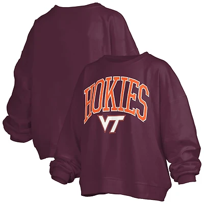 Pressbox Virginia Tech Hokies Janise Arch Over Logo Waist Length Oversized Pullover Sweatshirt