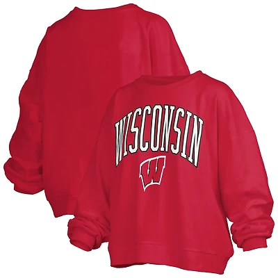 Pressbox Wisconsin Badgers Janise Arch Over Logo Waist Length Oversized Pullover Sweatshirt