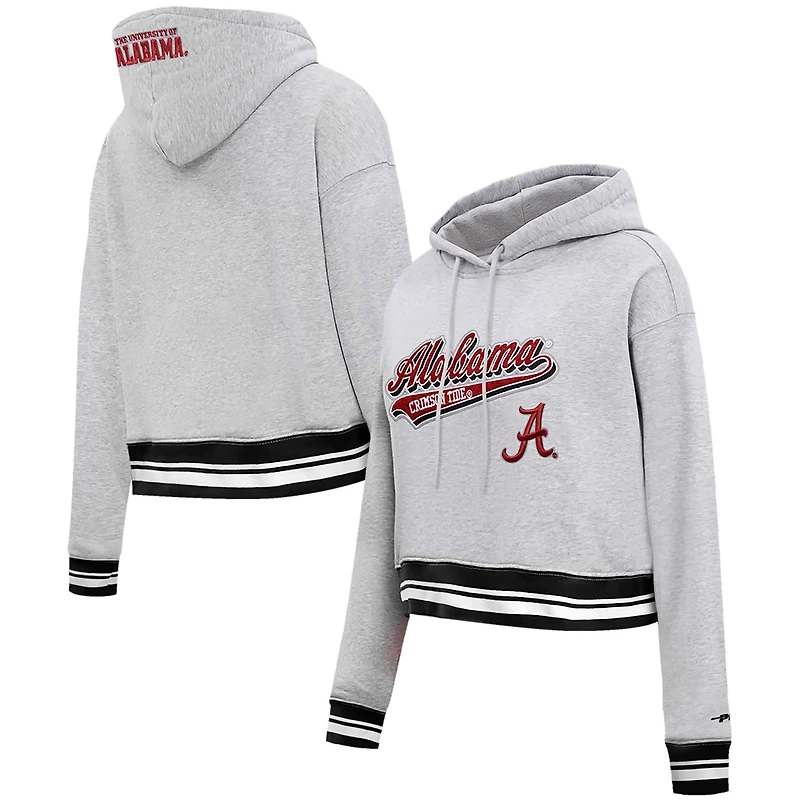 Pro Standard Alabama Crimson Tide Script Tail Fleece Cropped Pullover Hoodie
