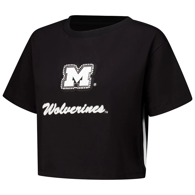 Pro Standard Michigan Wolverines Rhinestone  Pearl Boxy Cropped T-Shirt
