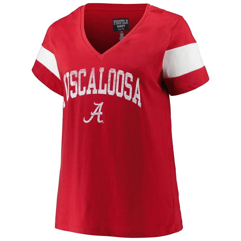 Profile Heather Alabama Tide Plus Arched City Sleeve Stripe V-Neck T-Shirt