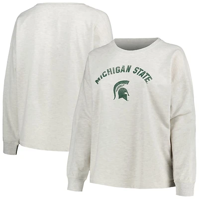 Profile Michigan State Spartans Plus Distressed Arch Over Logo Neutral Boxy Pullover Sweatshirt