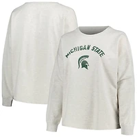 Profile Michigan State Spartans Plus Distressed Arch Over Logo Neutral Boxy Pullover Sweatshirt