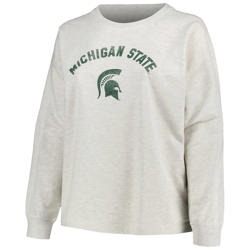 Profile Michigan State Spartans Plus Distressed Arch Over Logo Neutral Boxy Pullover Sweatshirt