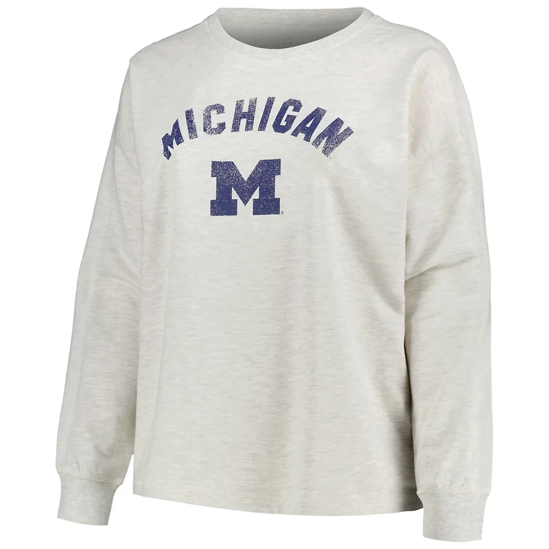 Profile Michigan Wolverines Plus Distressed Arch Over Logo Neutral Boxy Pullover Sweatshirt