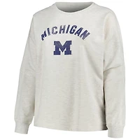 Profile Michigan Wolverines Plus Distressed Arch Over Logo Neutral Boxy Pullover Sweatshirt