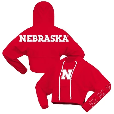 Spirit Jersey Nebraska Huskers Oversized Cropped Pullover Hoodie