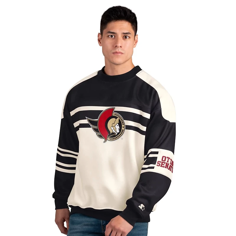 Starter Black Ottawa Senators Defense Fleece Crewneck Pullover Sweatshirt