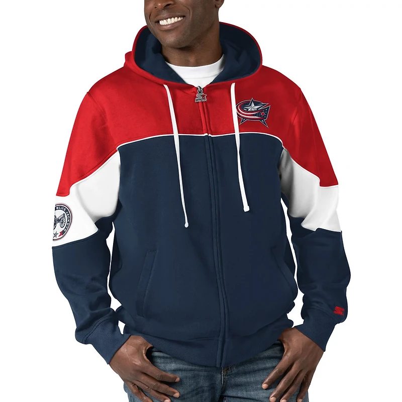 Starter Red Columbus Blue Jackets Power Forward Full-Zip Hoodie