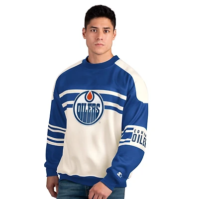 Starter Royal Edmonton Oilers Defense Fleece Crewneck Pullover Sweatshirt