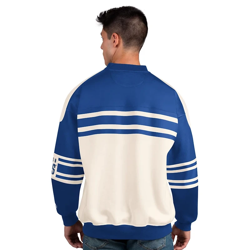 Starter Royal Edmonton Oilers Defense Fleece Crewneck Pullover Sweatshirt