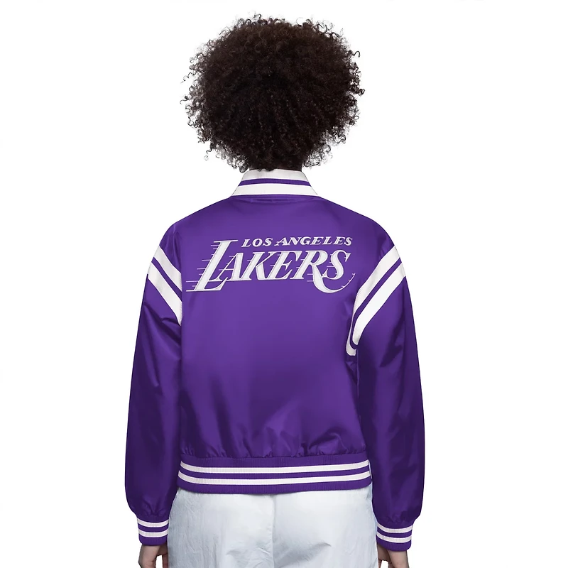 Starter White Los Angeles Lakers Full Count Satin Full-Snap Varsity Jacket