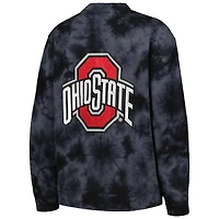 The Wild Collective Ohio State Buckeyes Jeweled Tie-Dye Button-Up V-Neck Sweater