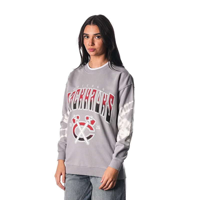 Unisex The Wild Collective Chicago Blackhawks Tie-Dye Double Collar Pullover Sweatshirt