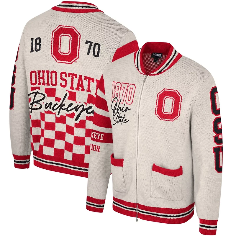 Unisex The Wild Collective Ohio State Buckeyes Button-Up Jacquard Sweater